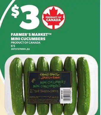 Loblaws FARMER'S MARKET MINI CUCUMBERS, 6'S offer