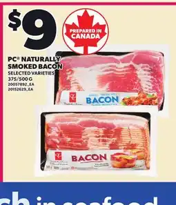 Loblaws PC NATURALLY SMOKED BACON, 375/500 G offer