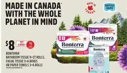 Loblaws BONTERRA BATHROOM TISSUE, 9=27 ROLLS, FACIAL TISSUE, 3=6 BOXES OR PAPER TOWELS, 3=6 ROLLS offer