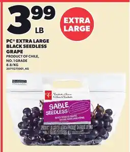 Loblaws PC EXTRA LARGE BLACK SEEDLESS GRAPE offer