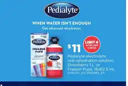 Loblaws PEDIALYTE ELECTROLYTE ORAL REHYDRATION SOLUTION, STRAWBERRY, 1 L OR FREEZER POPS offer