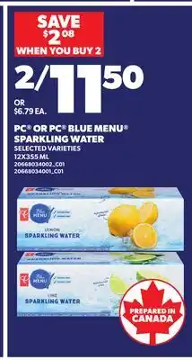 Loblaws PC OR PC BLUE MENU SPARKLING WATER offer