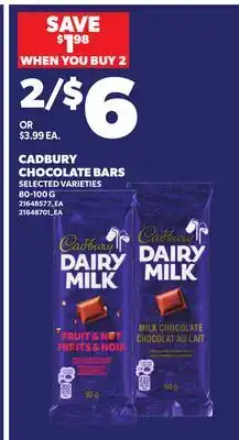 Loblaws CADBURY CHOCOLATE BARS offer
