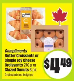 FreshCo Compliments Butter Croissants or Simple Joy Cheese Croissants 270 g or Glazed Donuts offer