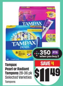 FreshCo Tampax Pearl or Radiant Tampons 28-36 pk Selected Varieties offer