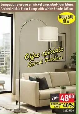 Sushi Shop Arched Nickle Floor Lamp with White Shade 165cm offer