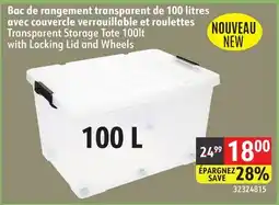 Sushi Shop Transparent Storage Tote 100lt with Locking Lid and Wheels offer