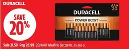 Canadian Tire Duracell 20/AAA Alkaline Batteries offer