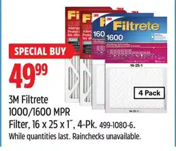 Canadian Tire 3M Filtrete 1000/1600 MPR Filter, 16 x 25 x 1˝ offer