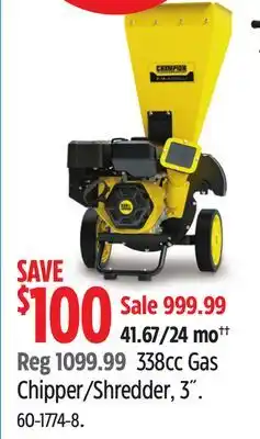 Canadian Tire Champion 338cc Gas Chipper/Shredder, 3'' offer