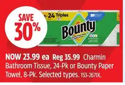 Canadian Tire Charmin Bathroom Tissue, 24-Pk or Bounty Paper Towel, 8-Pk offer