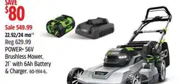 Canadian Tire EGO POWER+ 56V Brushless Mower, 21 with 6Ah Battery & Charger offer