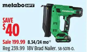 Canadian Tire 18V Brad Nailer offer
