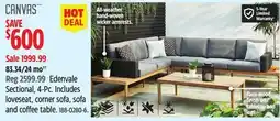 Canadian Tire CANVAS Edenvale Sectional, 4-Pc. Includes loveseat, corner sofa, sofa and coffee table offer