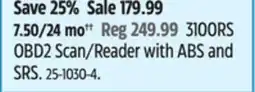 Canadian Tire 3100RS OBD2 Scan/Reader with ABS and SRS offer