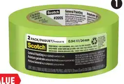 Canadian Tire Scotch General Painting Tape, 1˝ x 60 yds. 2-Pk offer