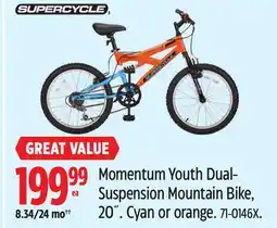 Canadian Tire Supercycle Momentum Youth Dual- Suspension Mountain Bike, 20˝. Cyan or orange offer