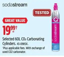 Canadian Tire Sodastream Selected 60L CO2 Carbonating Cylinders offer