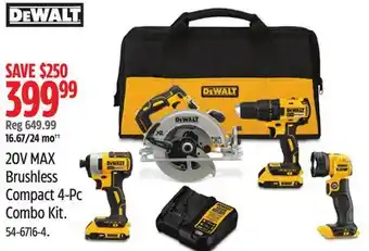 Canadian Tire Dewalt 20V MAX Brushless Compact 4-Pc Combo Kit offer