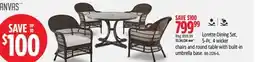 Canadian Tire Canvas 5-Pc. 4 wicker chairs and round table with built-in umbrella base offer