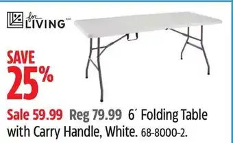 Canadian Tire 6´ Folding Table with Carry Handle, White offer