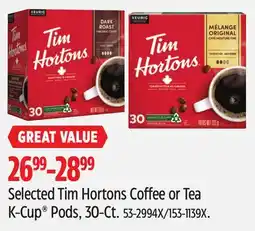 Canadian Tire Keurig Selected Tim Hortons Coffee or Tea K-Cup Pods, 30-Ct offer