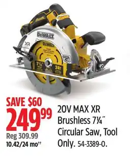 Canadian Tire 20V MAX XR Brushless 71⁄4˝ Circular Saw, Tool Only offer