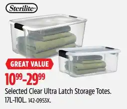 Canadian Tire Sterlite Selected Clear Ultra Latch Storage Totes. 17L-110L offer