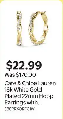 Walmart Cate & Chloe Lauren 18k White Gold Plated 22mm Hoop Earrings with Swarovski Crystals offer