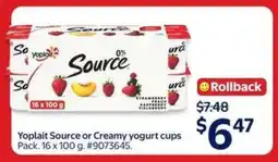 Walmart Yoplait Source or Creamy Yogurt Cups offer