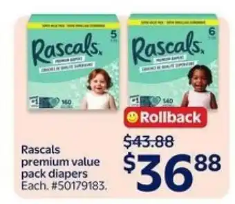 Walmart Rascals premium value pack diapers offer