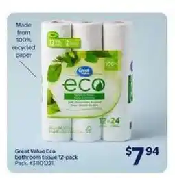 Walmart Great Value Eco Bathroom Tissue 12-Pack offer