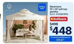 Walmart Westmont 10' x 10' soft top gazebo offer