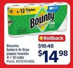 Walmart Bounty Select-A-Size Paper Towels offer