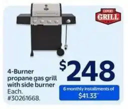 Walmart 4-Burner Propane Gas Grill with Side Burner offer
