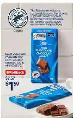 Walmart Great Value Milk Chocolate Bar offer