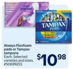 Walmart Always Flexfoam Pads or Tampax Tampons offer