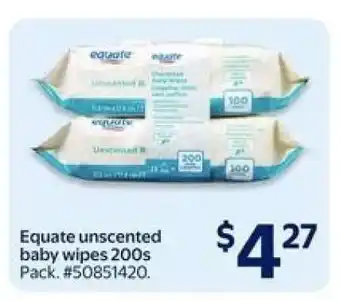Walmart Equate unscented baby wipes 200s offer