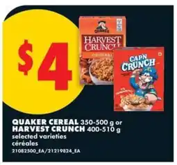 No Frills Quaker Cereal or Harvest Crunch offer