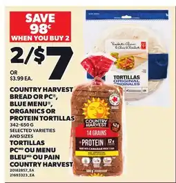 Independent City Market COUNTRY HARVEST BREAD OR PC , BLUE MENU , ORGANICS OR PROTEIN TORTILLAS offer