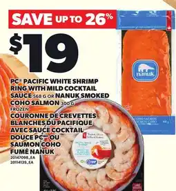Independent City Market PC PACIFIC WHITE SHRIMP RING WITH MILD COCKTAIL SAUCE 568 G OR NANUK SMOKED COHO SALMON 300 G offer