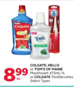 Rexall COLGATE, HELLO or TOM'S OF MAINE Mouthwash 473mL-1L or COLGATE Toothbrushes offer