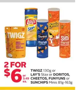 Rexall TWIGZ 130g or LAY'S Stax or DORITOS, CHEETOS, FUNYUNS or SUNCHIPS Minis 81g-163g offer