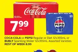 Rexall COCA-COLA or PEPSI Regular or Diet 12x355mL or BUBLY Sparkling Water offer