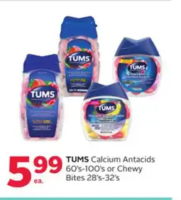 Rexall TUMS Calcium Antacids 60' s-100' s or Chewy Bites 28' s-32' s offer
