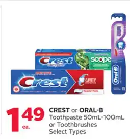 Rexall CREST or ORAL-B Toothpaste 50mL-100mL or Toothbrushes offer