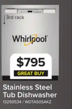 Leon's Whirlpool 24 Fingerprint Resistant Stainless Steel Dishwasher with 3rd Rack (47 dBA) - WDTA50SAKZ offer