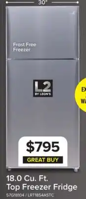 Leon's L2 29.5 18 Cu. Ft. Stainless Steel Top-Freezer Refrigerator - LRT18S4ASTC offer