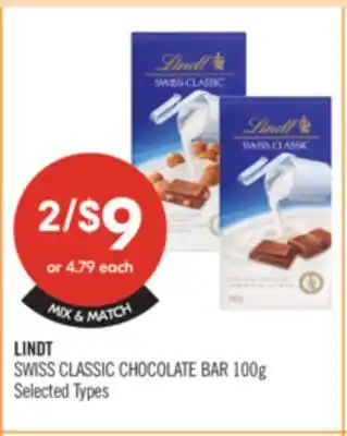 Shoppers Drug Mart LINDT SWISS CLASSIC CHOCOLATE BAR offer