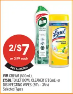 Shoppers Drug Mart VIM CREAM (500mL), LYSOL TOILET BOWL CLEANER (710mL) or DISINFECTING WIPES (30's - 35's) offer